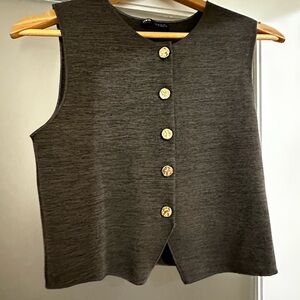 Zara Charcoal Sleeveless Button-Down Knit Vest